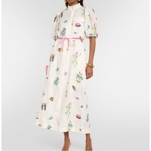 Alémais Atticus Embroidered Linen Shirt Dress White Size 6